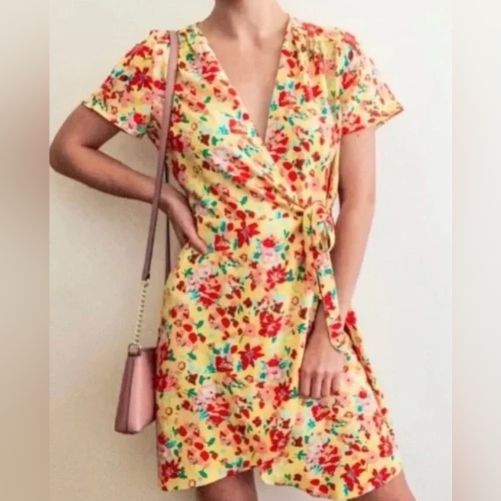 J. Crew Yellow Floral Wrap Dress, 8